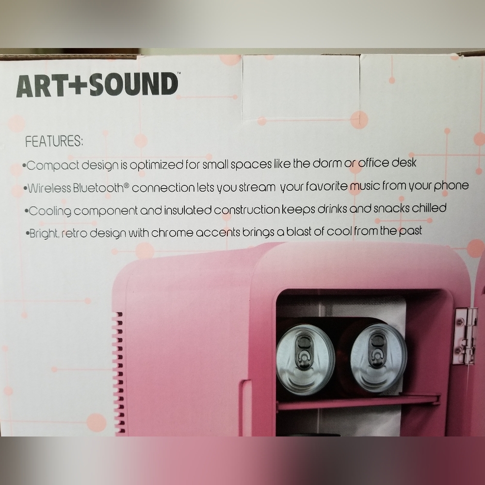 New in Box Pink Retro Mini Fridge Portable Bluetooth Speaker. Holds 6 Cans. - Picture 6 of 6
